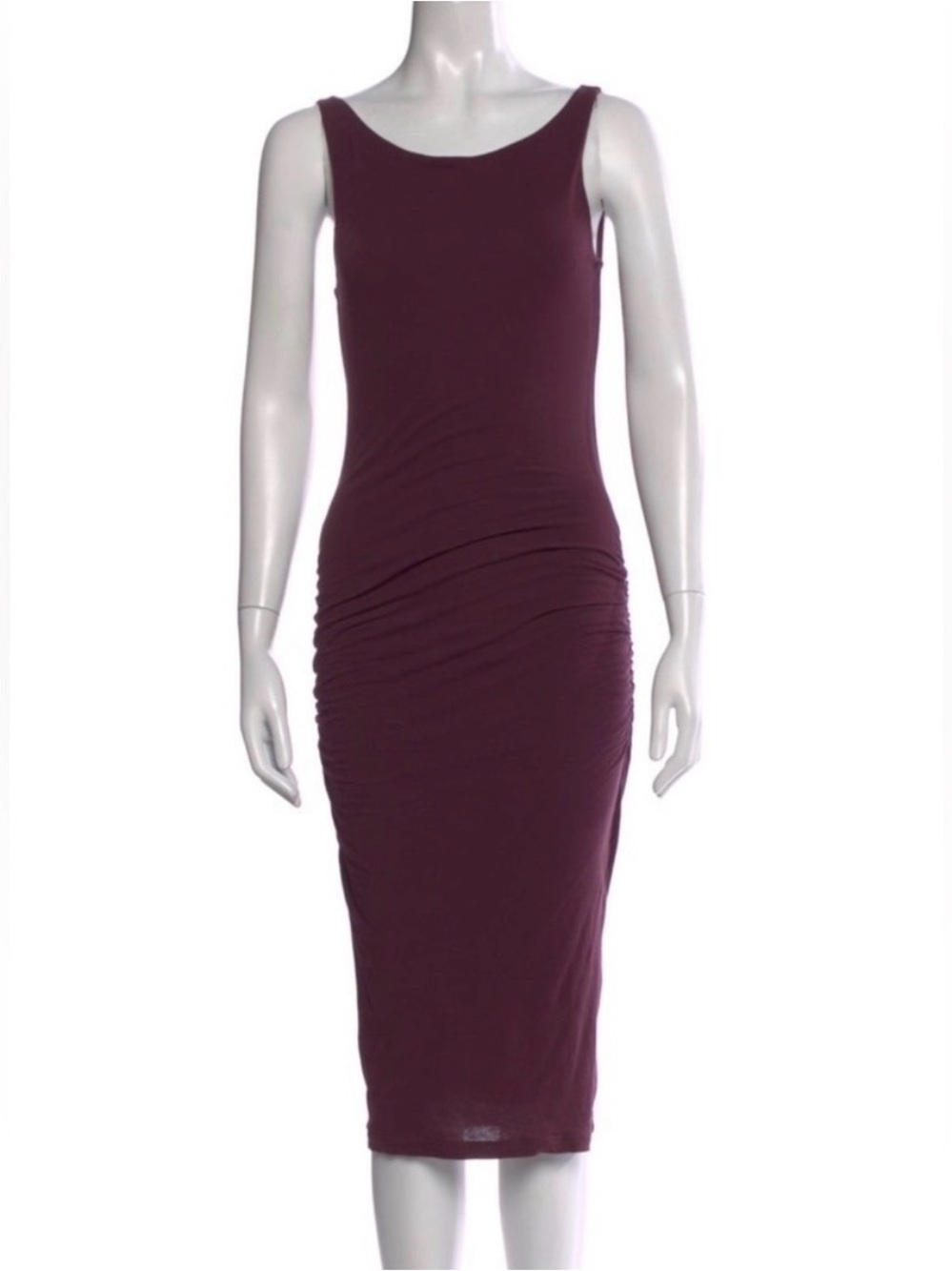 James Perse Ruched Bodycon Cotton Jersey Midi Dress - Plum Size 1 or Small